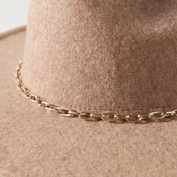 Anthropologie Wool Gold Tone Chain Link Trimmed Fedora Hat New With Tag - Picture 3 of 9